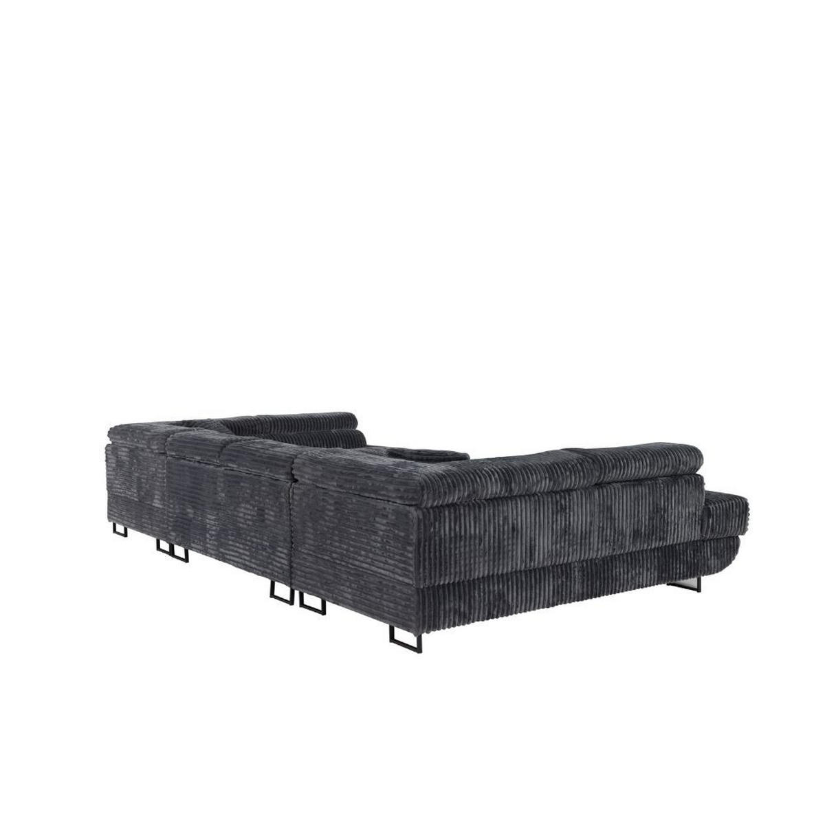 WOHNLANDSCHAFT Luis U mit Schlaffunktion und Bettkasten, 340 cm, Dunkelgrau - Dunkelgrau/Grau, Textil/Metall (340/88/205cm) - AN-Moebel 4u