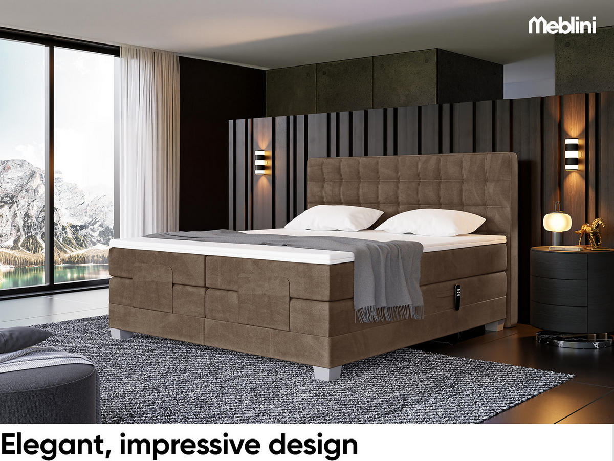 BOXSPRINGBETT Edison - Silberfarben/Braun, Textil (180/200cm) - Meblini