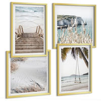 BILDER SET 4er Set - 50x50 cm & 40x60 cm Goldrahmen - Strandtreppe Schaukel Meer - Goldfarben, Kunststoff (50/50cm) - TULUP