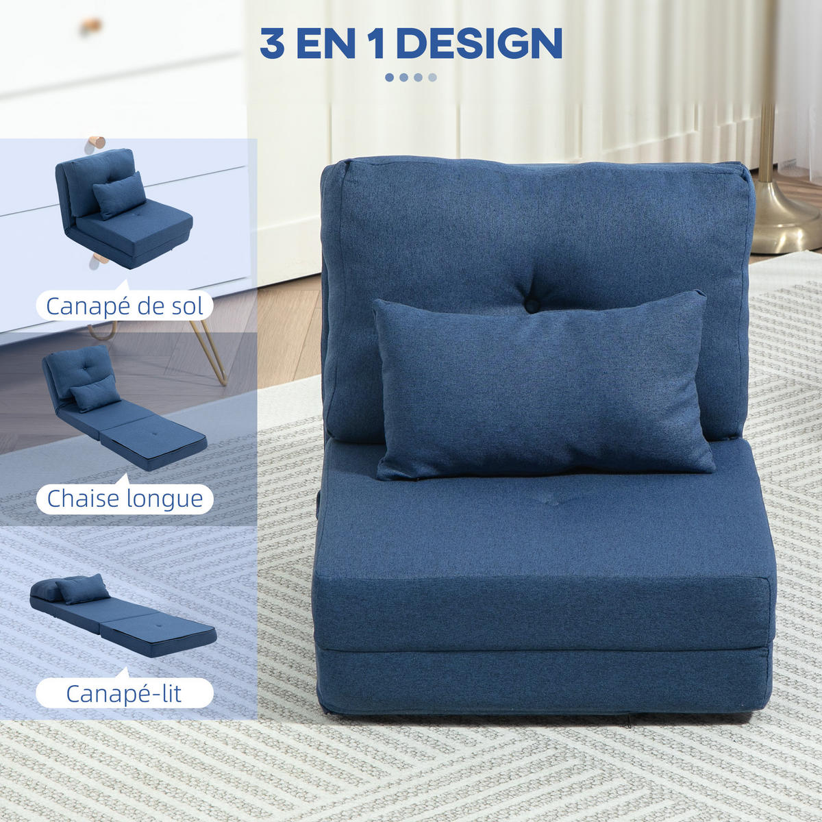 SCHLAFSESSEL DE-14581 mit 5-fach verstellbarer Rückenlehne Dunkelblau - Blau, Textil (80/56/60cm) - ComfortXL