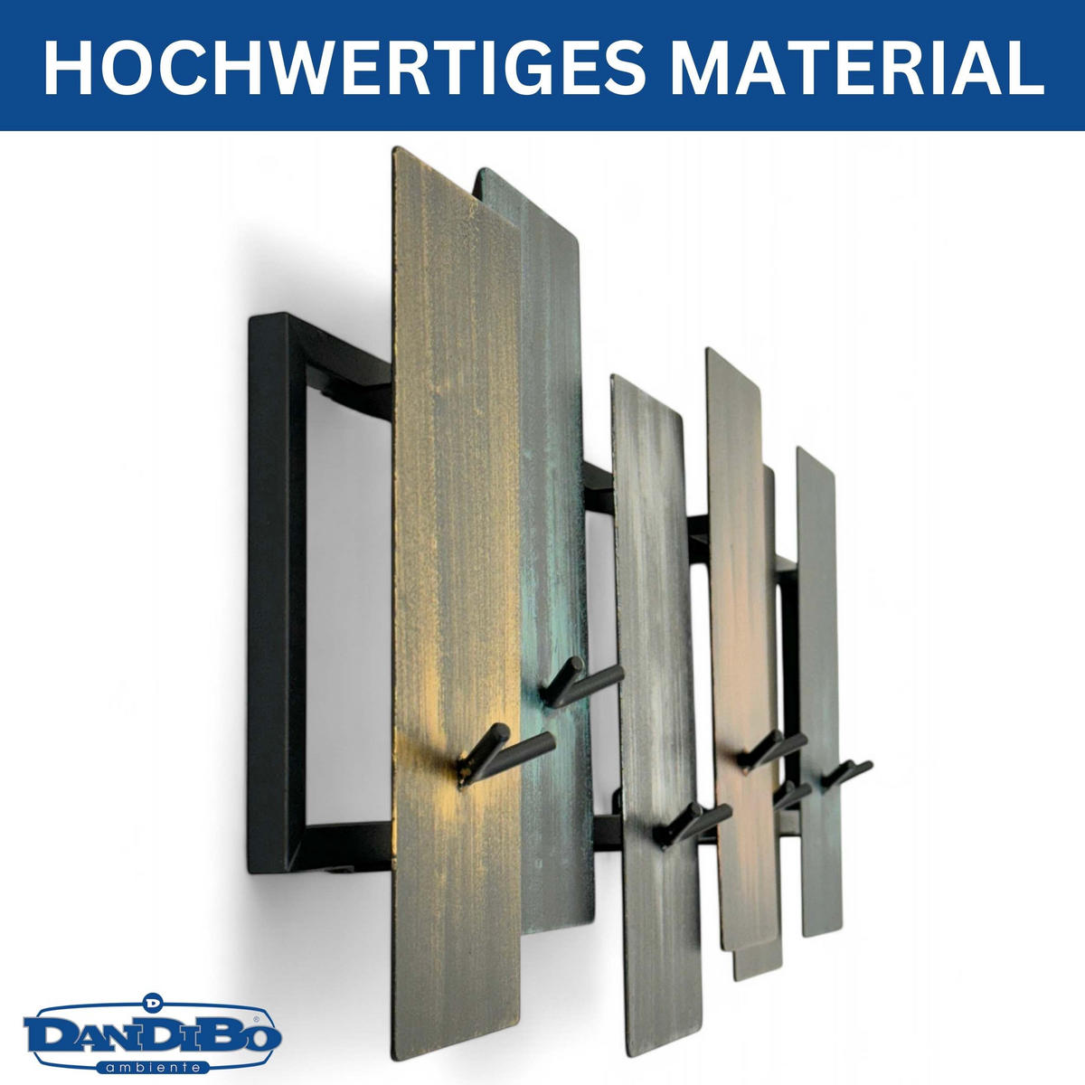 WANDGARDEROBE Schwarz Metall mit 12 Haken - Schwarz, Metall (68/30/7cm) - DanDiBo