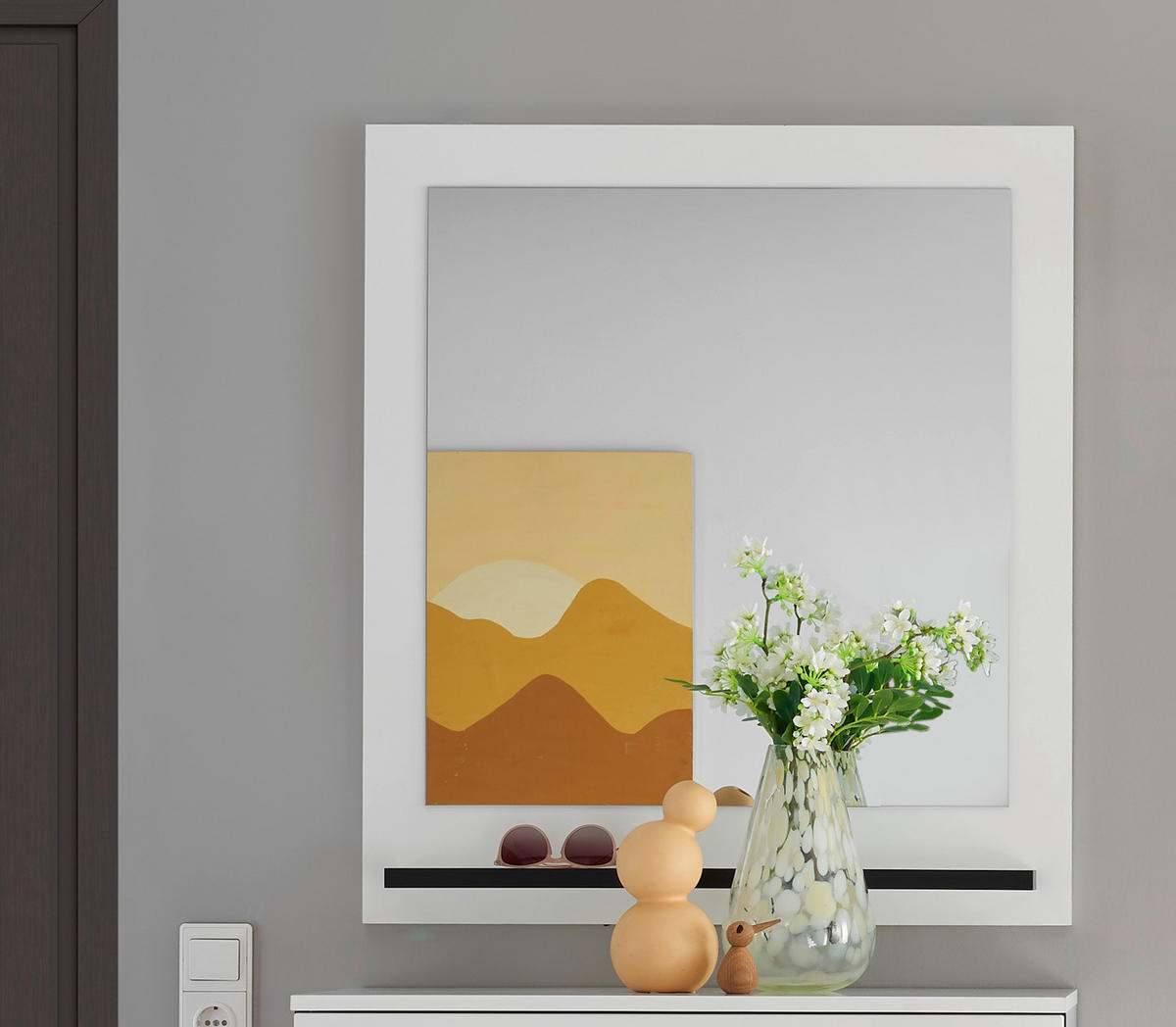 WANDSPIEGEL weiß 79 x 89 cm, Garderobenspiegel mit Ablage - Weiß Hochglanz, Glas/Holzwerkstoff (79/89/10cm) - Furn.Design