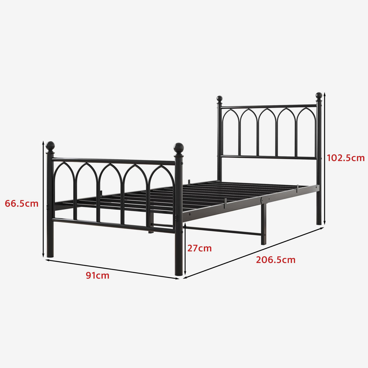 METALLBETT 90x200 cm Vintage Stauraum schwarz - Schwarz, Holzwerkstoff (90/200cm) - LEBENLANG
