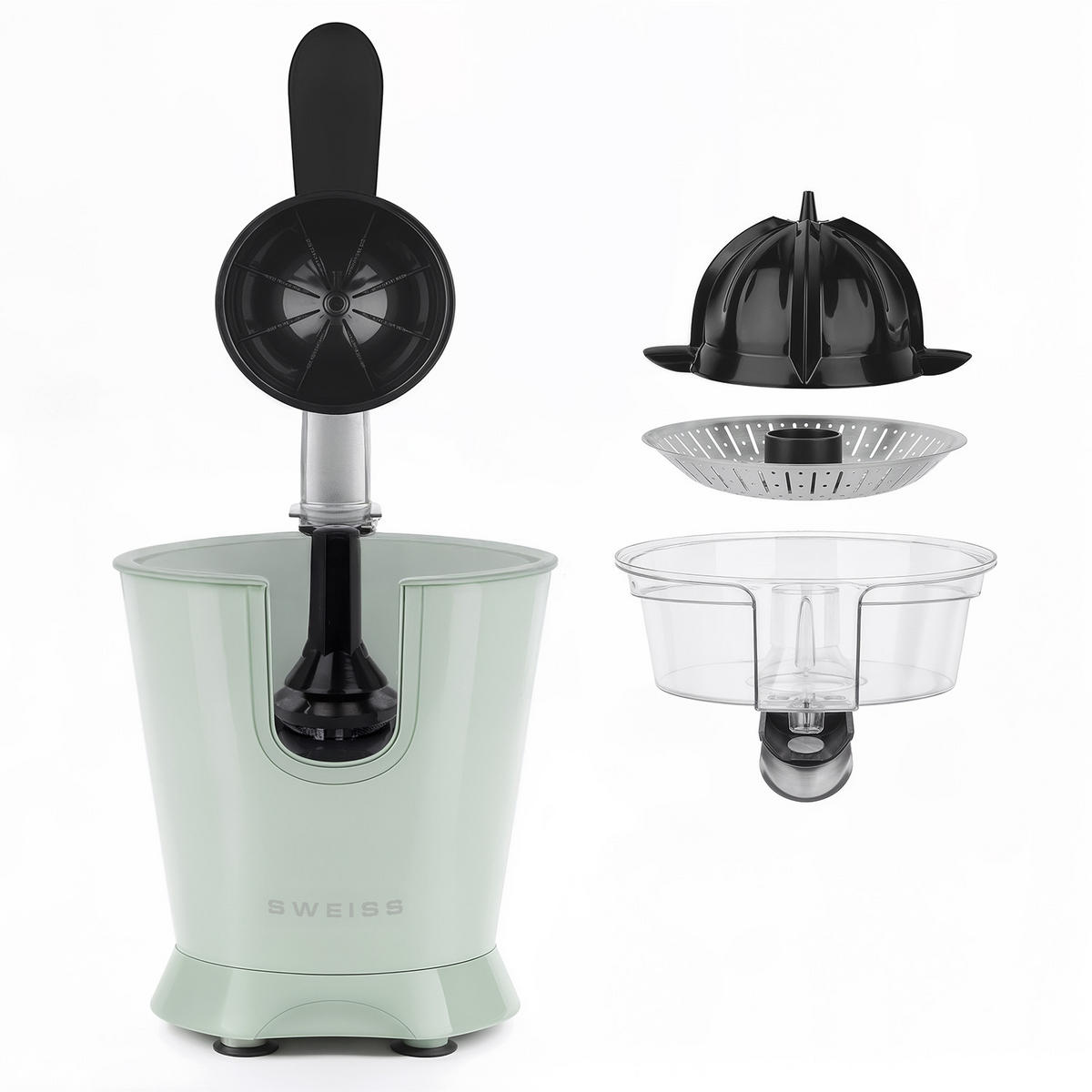 ZITRUSPRESSE ZEST7 Grün, tropffreier Ausgießer, leistungsstarker Gelenkarm, 160 W - Grün, Metall (18.5/29/25cm) - SWEISS