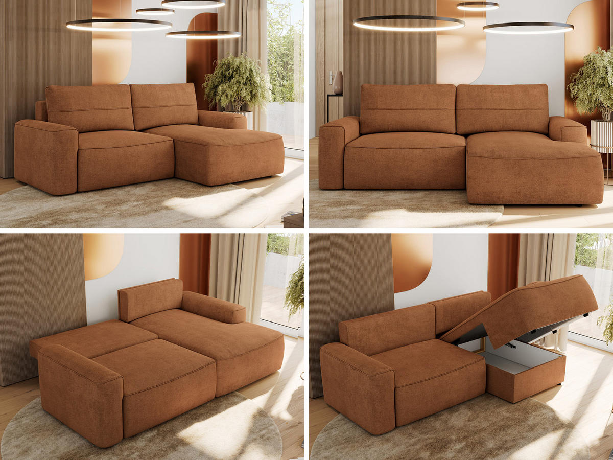 ECKSOFA BELLUNO L Orange Strukture - Rechts - Schwarz/Orange, Textil (233/144cm) - MKS