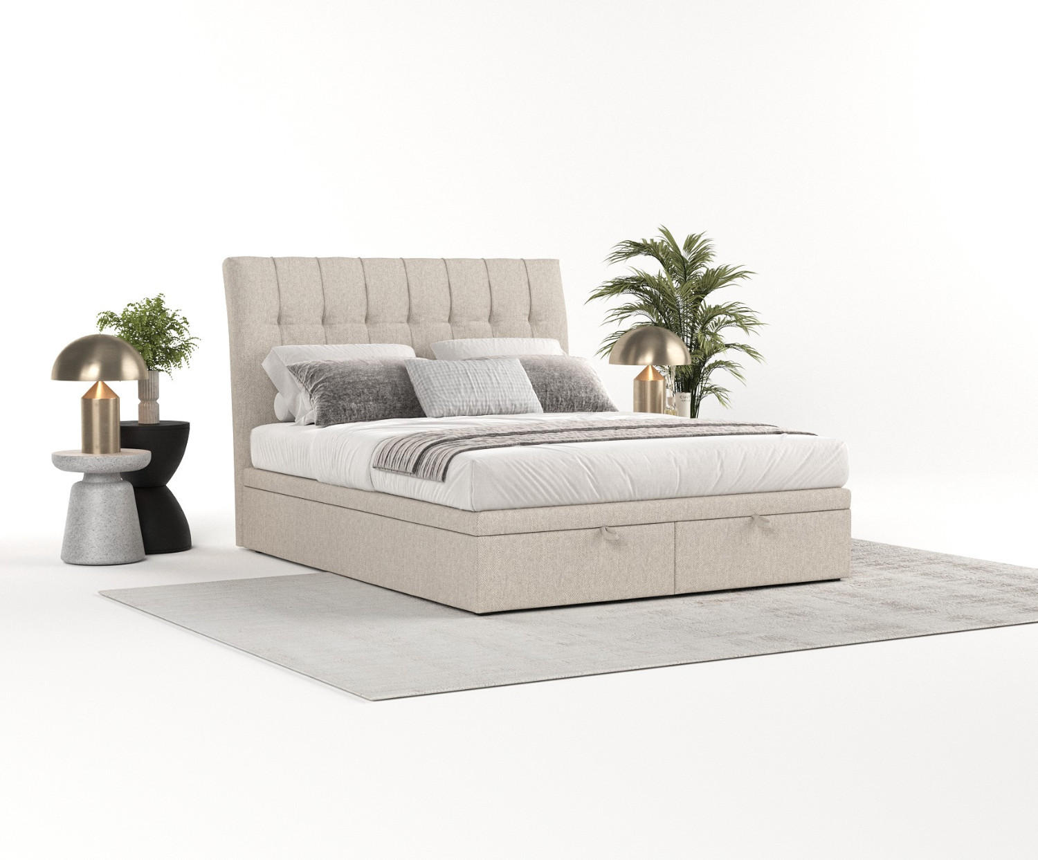 POLSTERBETT Kelsea mit Stauraum 120/200 cm Hellbeige im Megan Stoff - Sandfarben/Schwarz, Holz/Holzwerkstoff (120/200cm) - AltaBeds