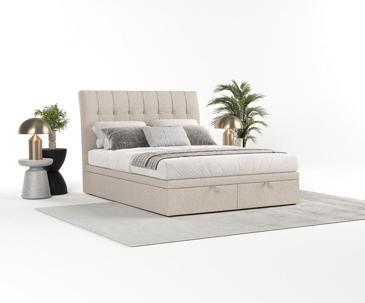 POLSTERBETT Kelsea mit Stauraum 160/200 cm Hellbeige im Megan Stoff - Sandfarben/Schwarz, Holz/Holzwerkstoff (160/200cm) - AltaBeds