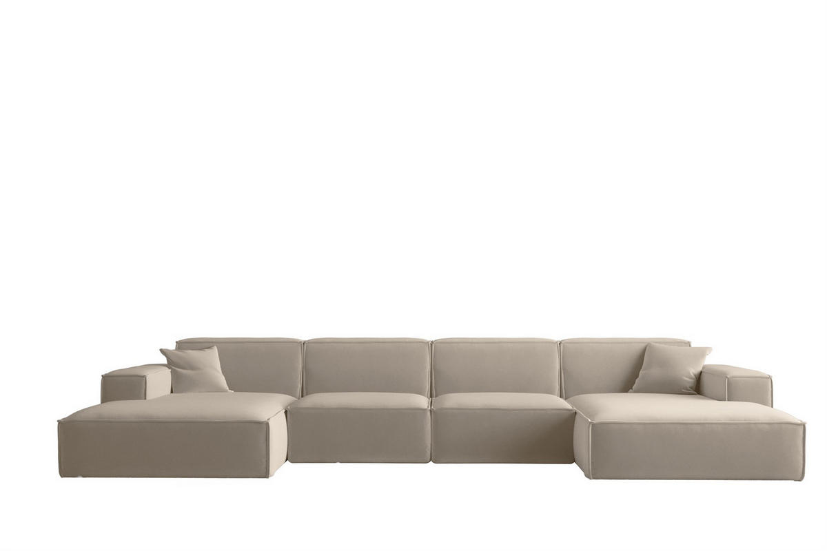 WOHNLANDSCHAFT Celes Premium Opera - Beige, Holzwerkstoff/Textil (379/73/165cm) - Fun Möbel