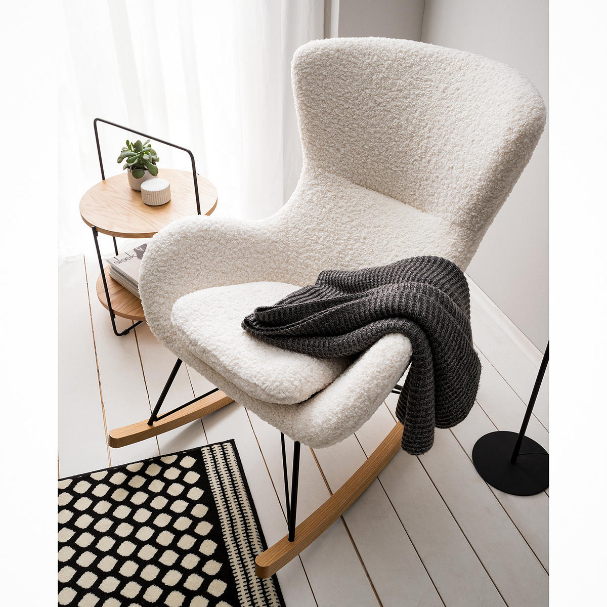 SCHAUKELSTUHL - Teddystoff - Hellbraun/Weiß, Holz/Textil (76/103/100cm) - home24