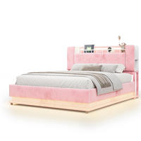 POLSTERBETT 160/200 cm in Rosa mit LED und hydraulischem Stauraum - Pink, Textil (160/200cm) - Flora Grace