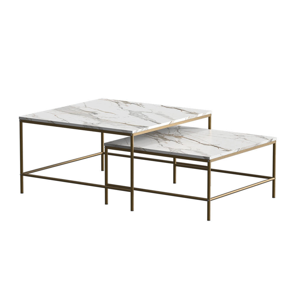 COUCHTISCH-SET Ramio Weiß/Gold 80 x 80 cm 2 Teile - Goldfarben/Weiß, Holzwerkstoff (80/80/45cm) - Vicco