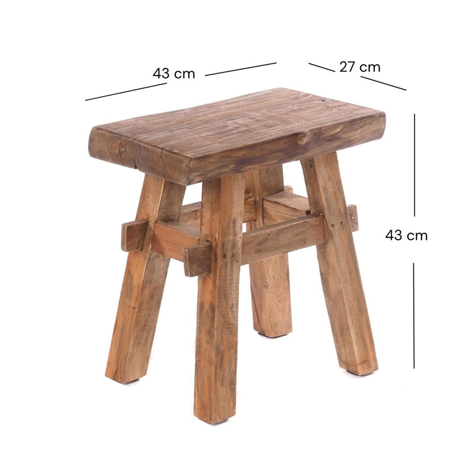 HOCKER VINTAGE 40 Massivholz 01 natur-vintage - Naturfarben, Holz (45/43/27cm) - DESIGN DELIGHTS