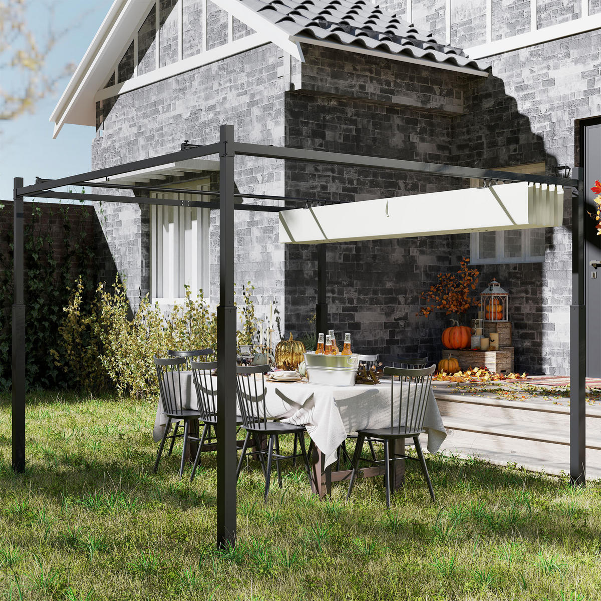 PERGOLA aus Metall ca. 3x3m - Creme, Metall (298/230/298cm) - Outsunny