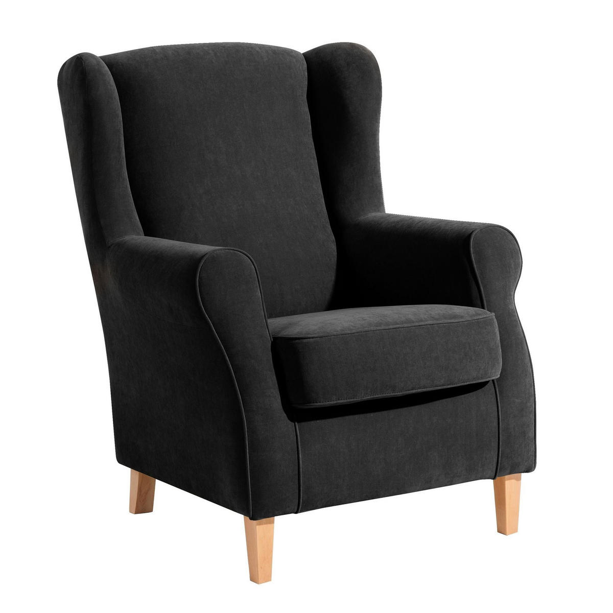 OHRENSESSEL Karlen Bezug Veloursstoff Buche natur / schwarz - Buchefarben/Schwarz, Kunststoff (86/103/77cm) - 58aufmkessel
