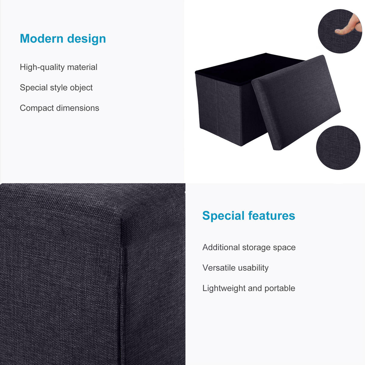 SITZBANK Faltbar 49/30/30 cm (Schwarz) - Schwarz, Textil (49/30/30cm) - Intirilife