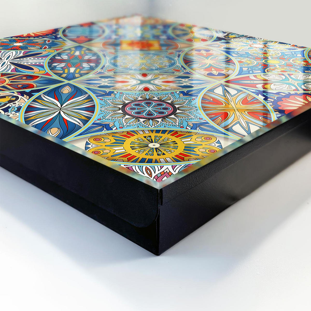 SCHLÜSSELBOX Schwarz 30x30 cm- Türöffnung nach rechts - Farbenfrohes Mosaik - Blau, Metall (30/30/5cm) - TULUP