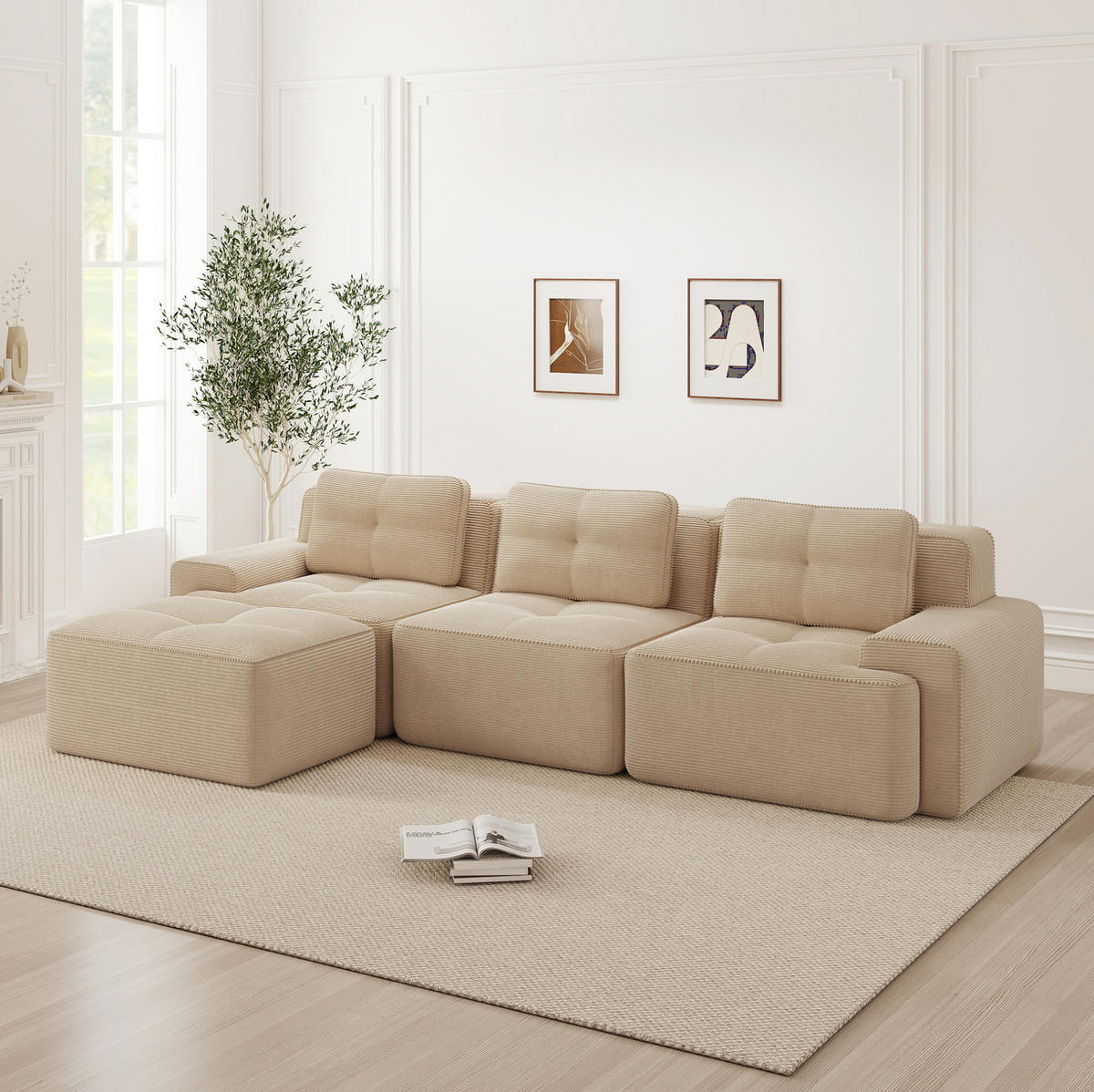 SOFA modular ohne Montage Cord Beige - Beige, Kunststoff (177/293cm) - Meubliv
