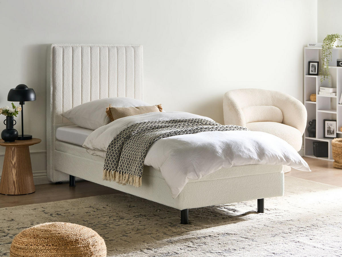 BETT 90/200 cm Cremeweiß Duke II - Schwarz/Weiß, Textil (90/200cm) - Beliani