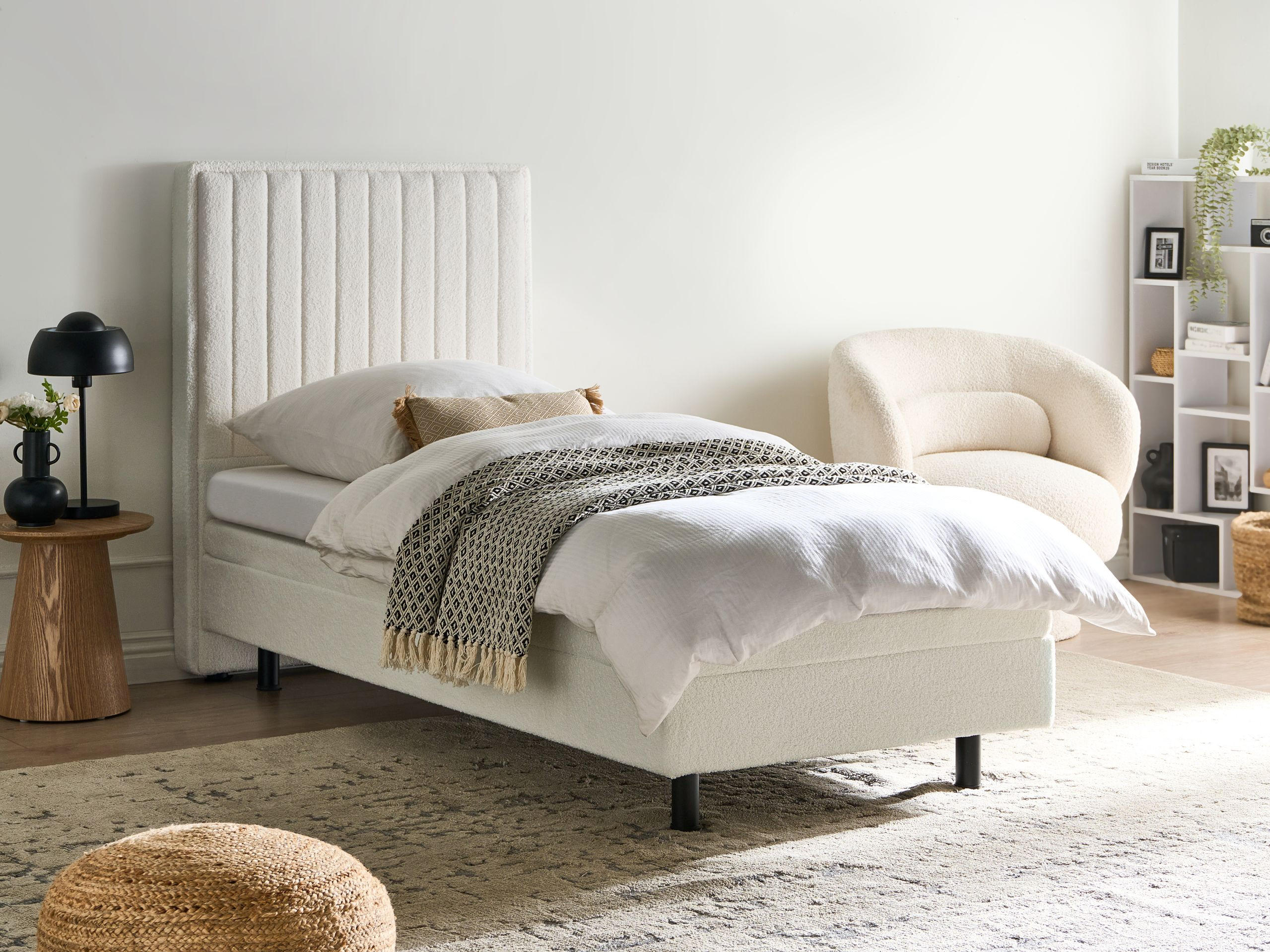 Thumbnail - Beliani Bett, Weiß, Schwarz, Textil, 90x200 cm, Schlafzimmer, Betten