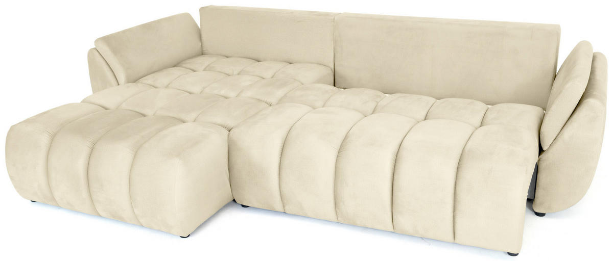 ECKSOFA Iris mit Schlaffunktion und Bettkasten, links oder rechts montierbar – Beige Samt 280/184/85 cm - Ecru/Beige, Kunststoff/Textil (280/184cm) - WFL GROUP