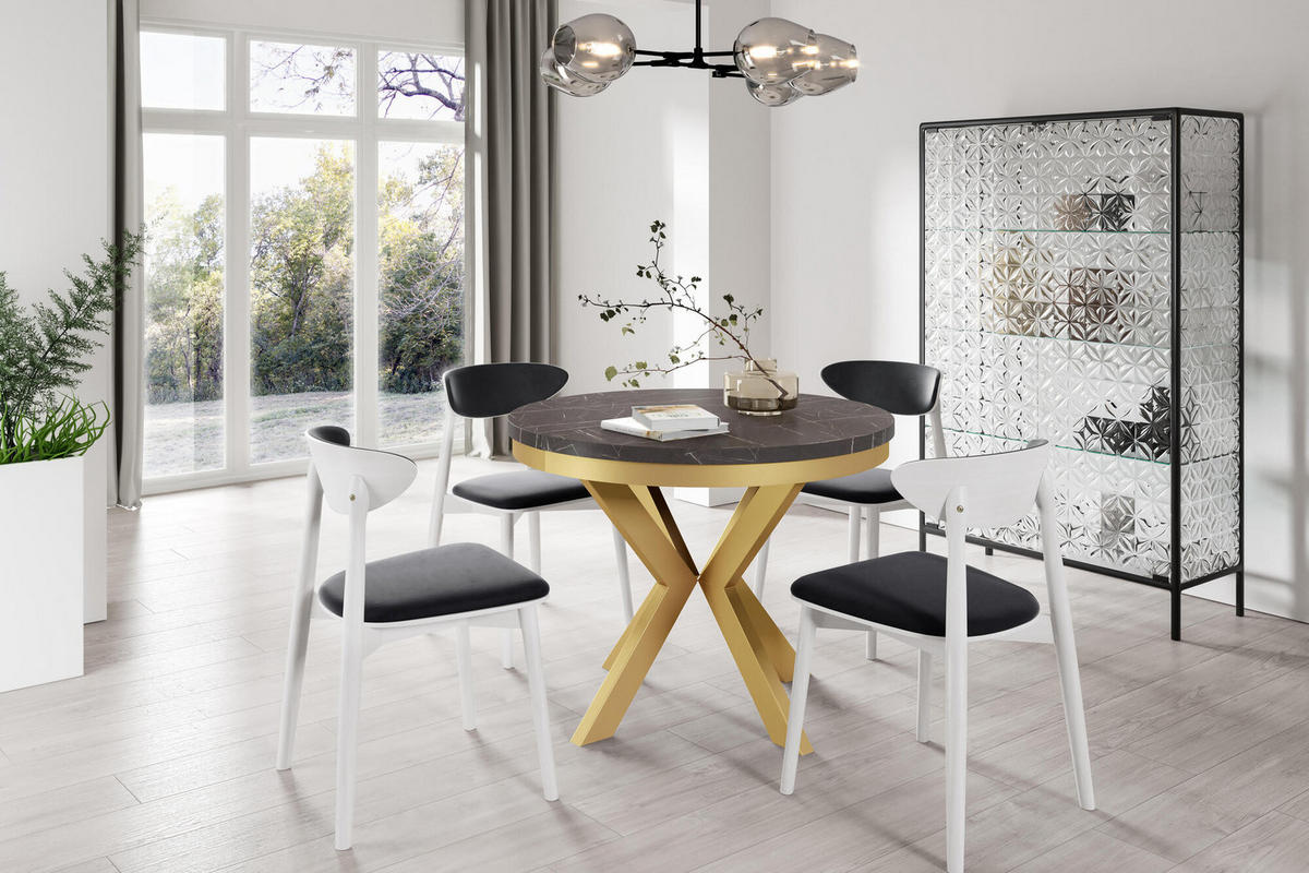 ESSTISCH EDDER Schwarz, Gold 100x176x76 cm - Goldfarben/Schwarz, Holzwerkstoff (176/100/76cm) - FURNLUX