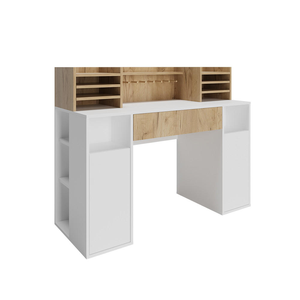 SCHREIBTISCH Weiß/Sonoma 126.8 x 50 cm XL mit Regale - Weiß/Sonoma Eiche, Holzwerkstoff (50/126.8/100cm) - Vicco