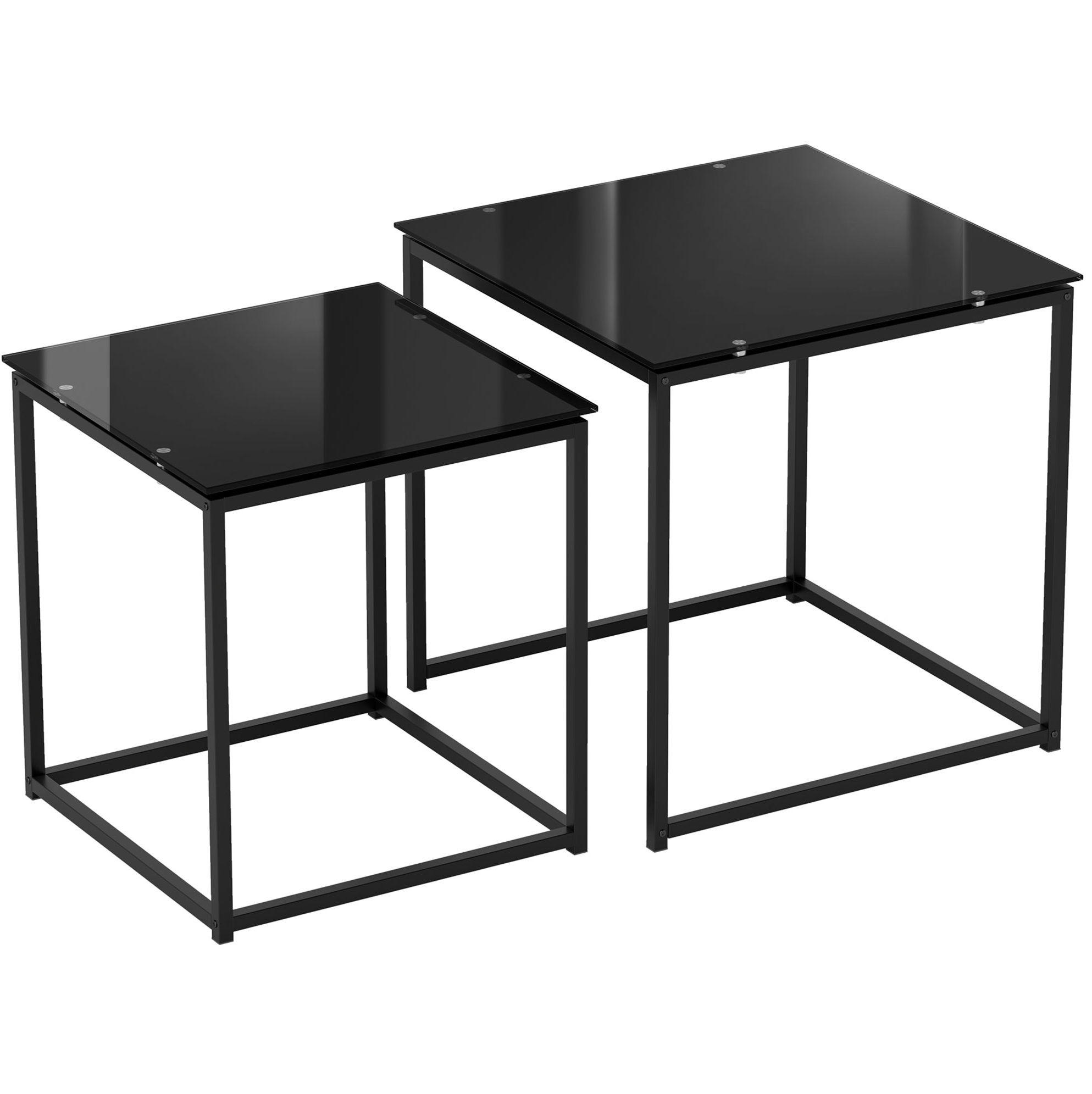 BEISTELLTISCH-SET 50/50/52 cm in Schwarz mit Glasplatte, 2-teilig - Schwarz, Metall (50/50/52cm) - Flora Grace