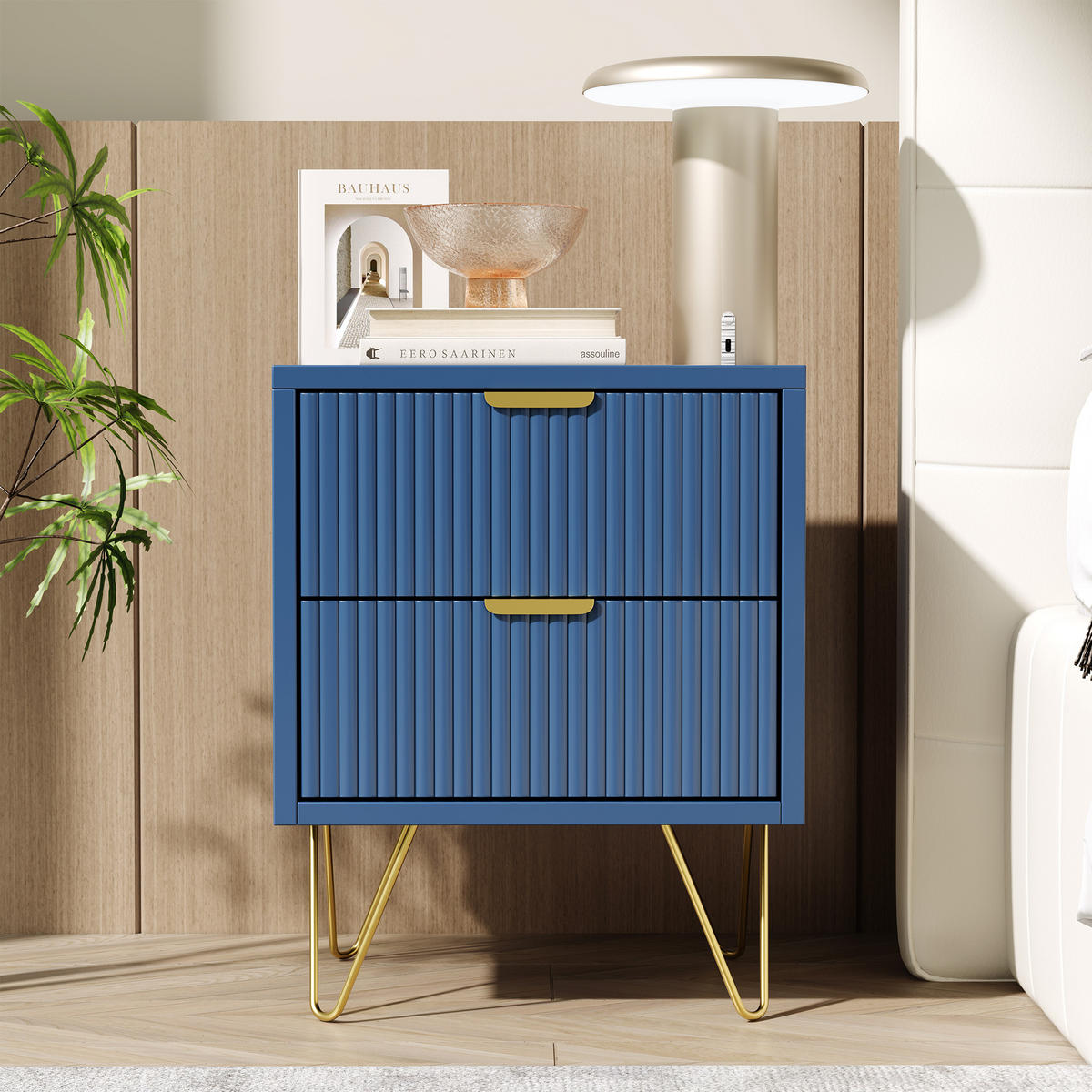 NACHTTISCH 40x35x50 cm, 2 Schubladen, modernes Design, Blau - Blau, Holz (40/50/35cm)