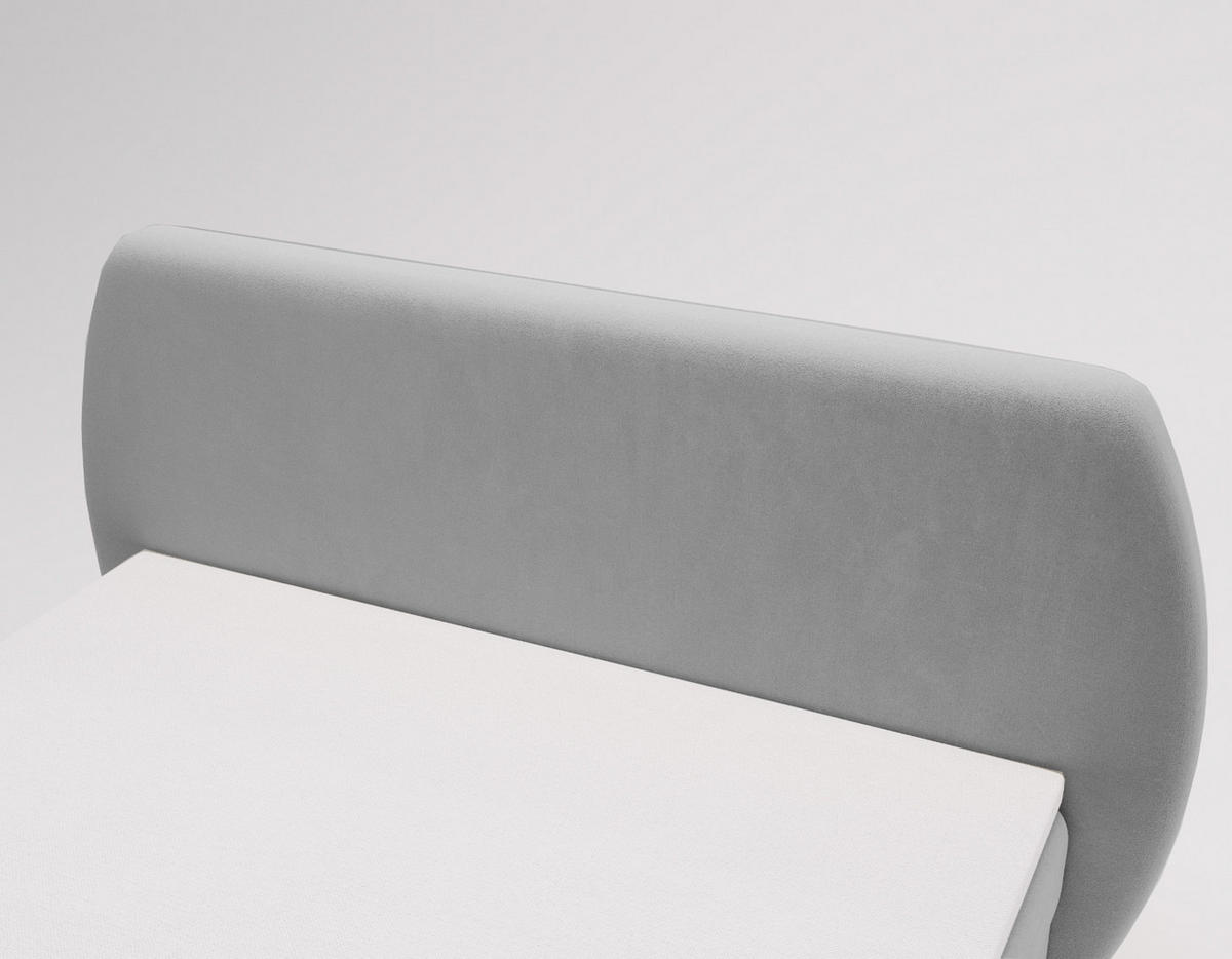 BOXBETT Bloom mit abgerundetem Kopfteil, Stoff Komodo Hellgrau 140x200 cm - Hellgrau, Holz (140/200cm) - Kaiser Möbel