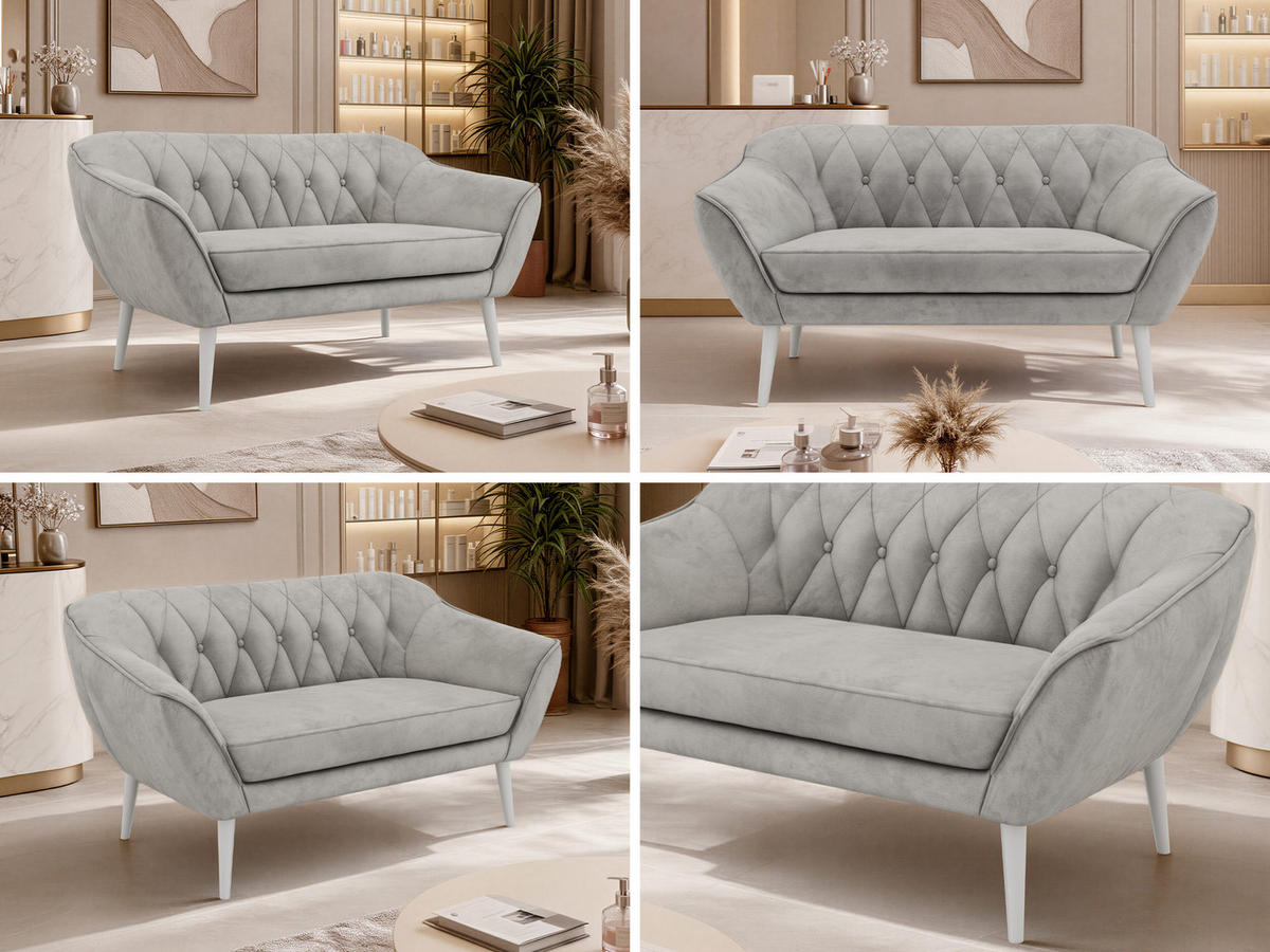 2-SITZER-SOFA PIRS - Hellgrau Velvet - Weiße Beine - Hellgrau/Weiß, Holzwerkstoff/Textil (140/75/74cm) - MKS