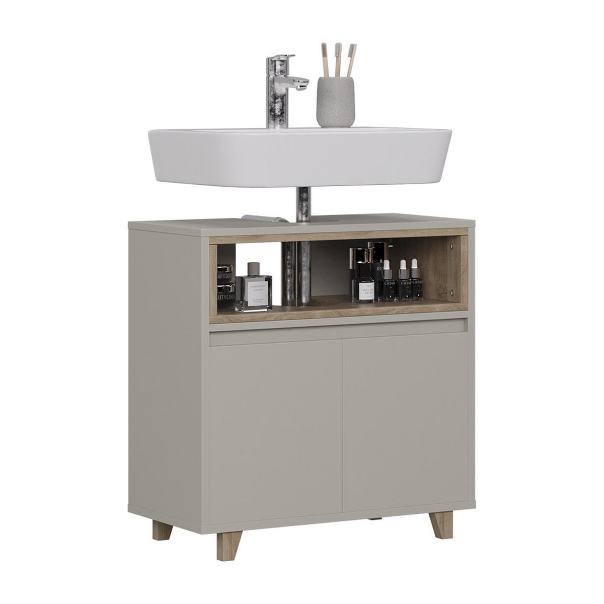 WASCHBECKENUNTERSCHRANK Elnor Greige/Eiche 60 x 61 cm mit 2 Türen - Greige/Eichefarben, Holzwerkstoff (60/61/30cm) - Vicco