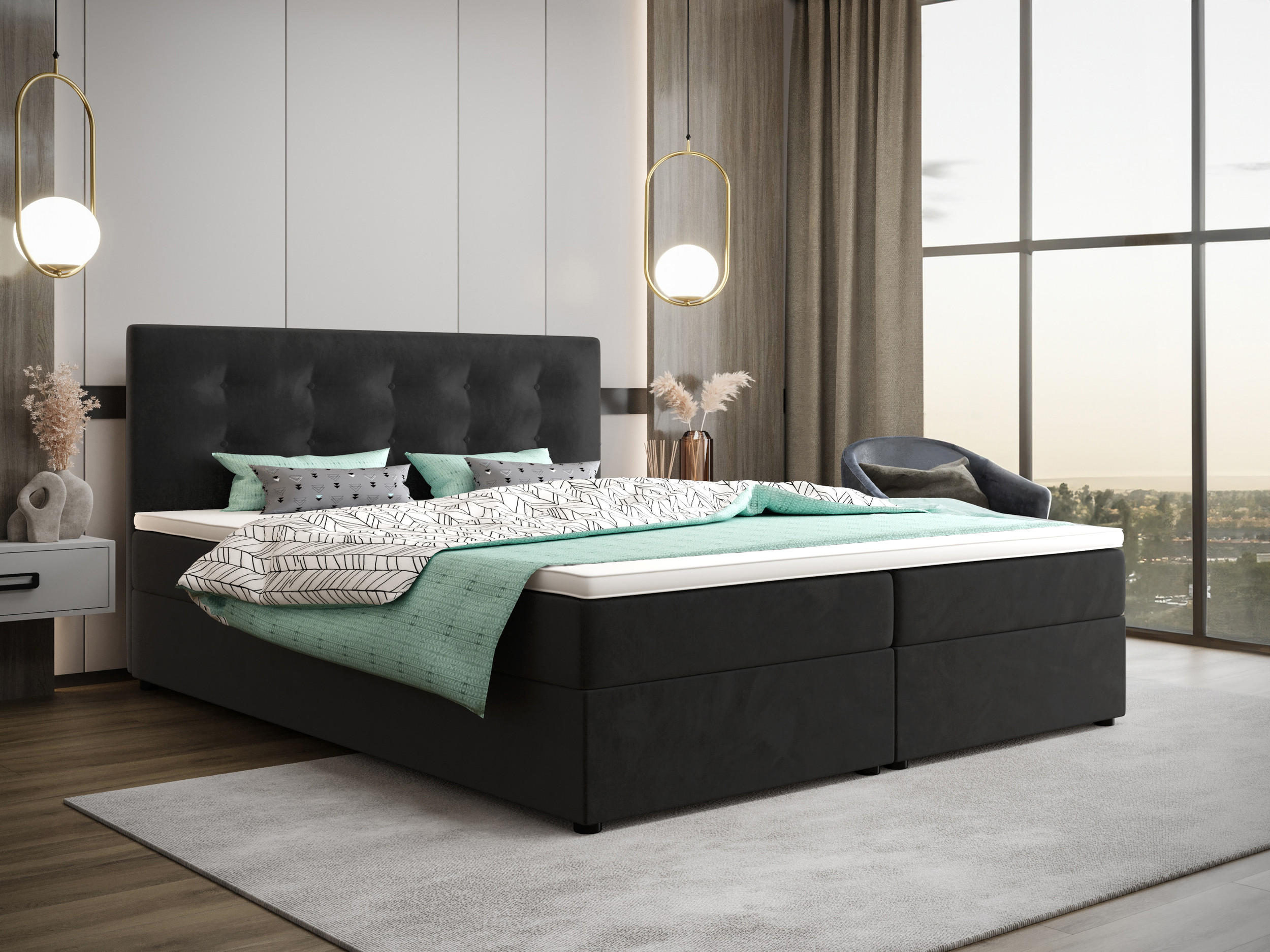 BOXBETT FADO 22 mit Matratze H3, Bonell und Topper 140x200 Itaka 27 - Grau, Holz/Textil (140/200cm) - Bedante