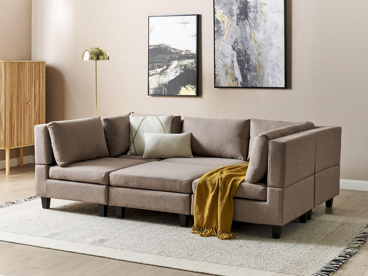 MODULÁRNÍ POHOVKA 5-místná Tvar U Hnědá Látka s otomanem Unstad - hnědá, textil (228/72/76cm) - Beliani