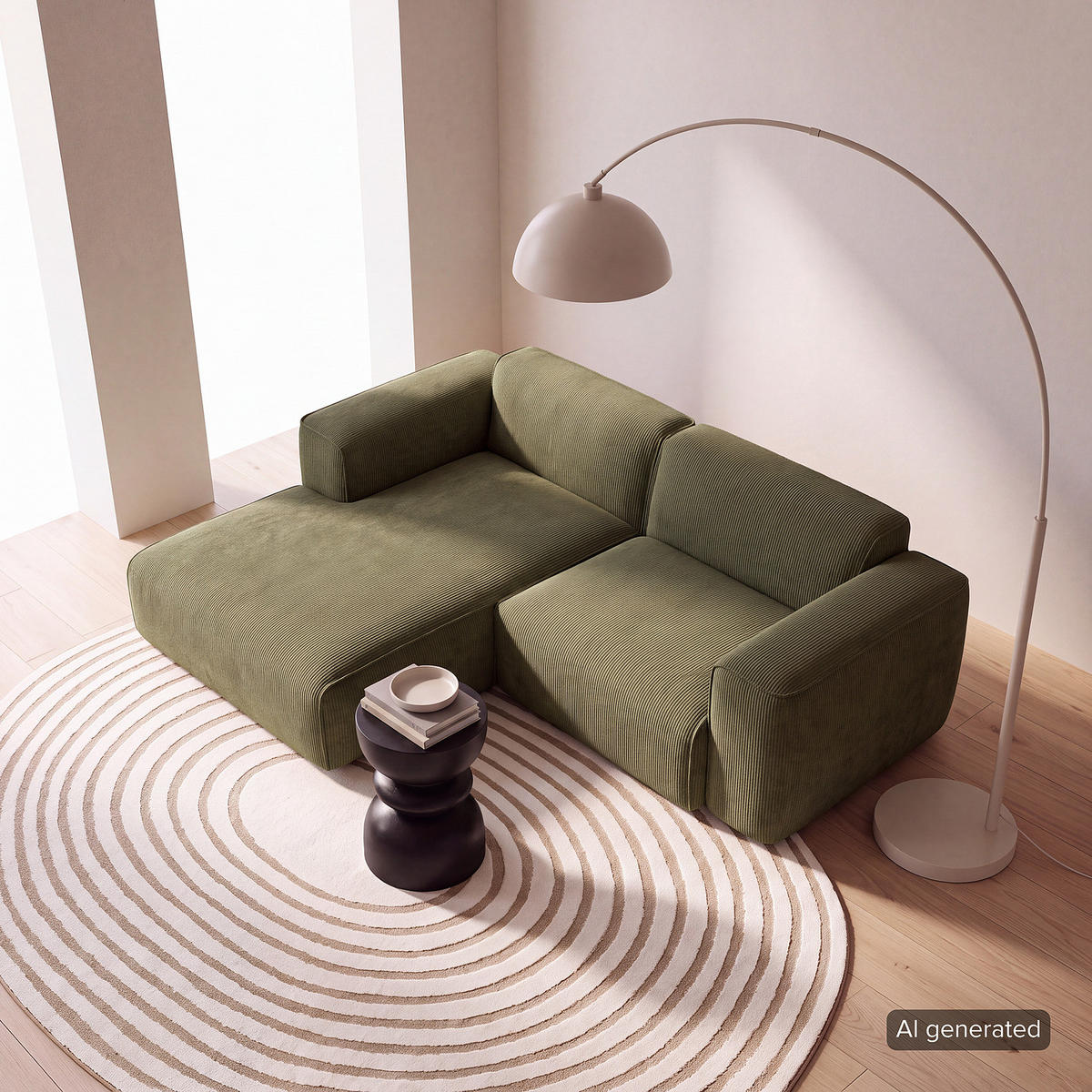 ECKSOFA mit XL-Longchair - Schwarz/Grün, Kunststoff/Textil (260/171cm) - home24