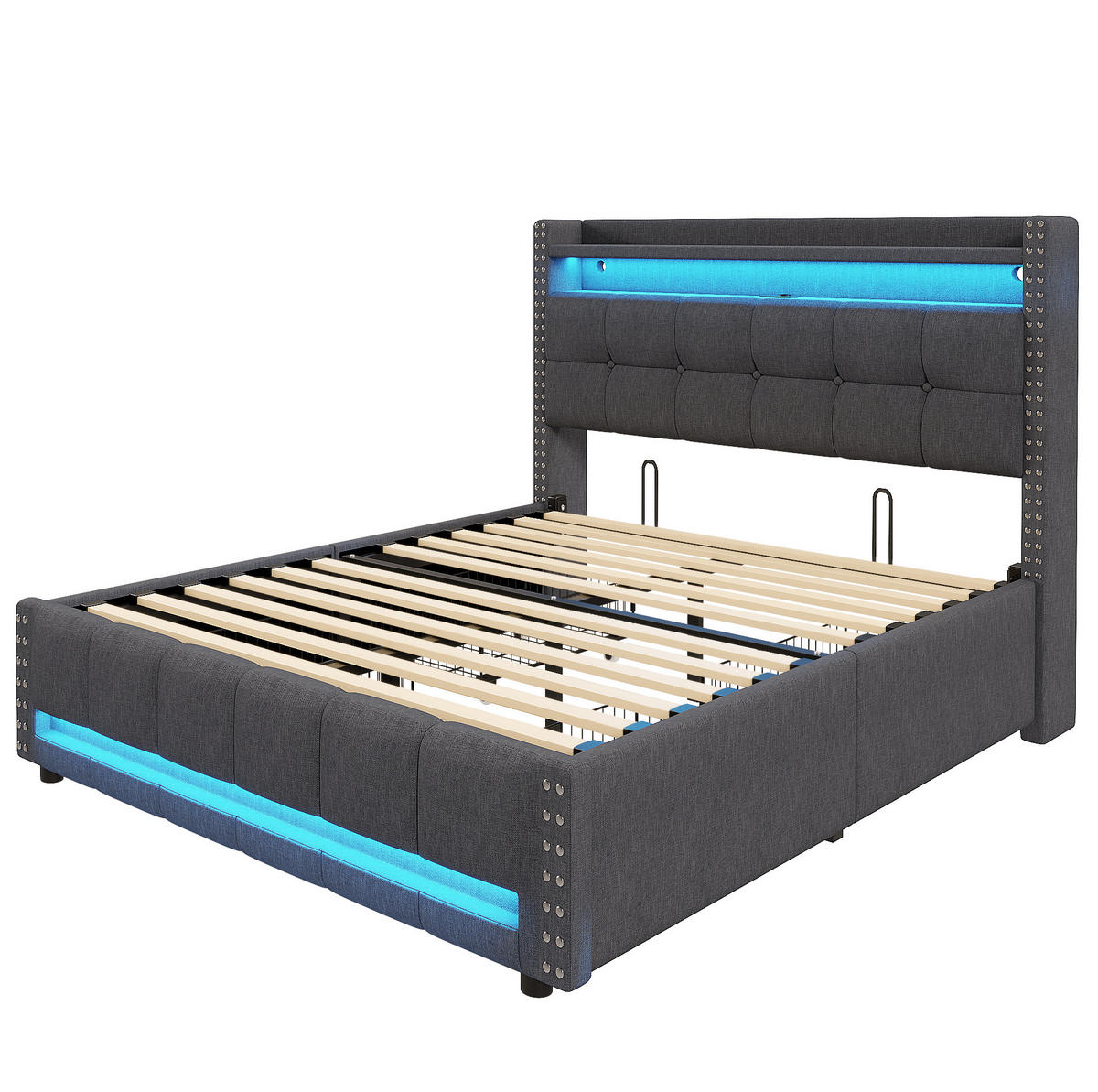 POLSTERBETT mit LED und USB 160x200 cm Grau - Grau, Metall (160/200cm) - Meubliv