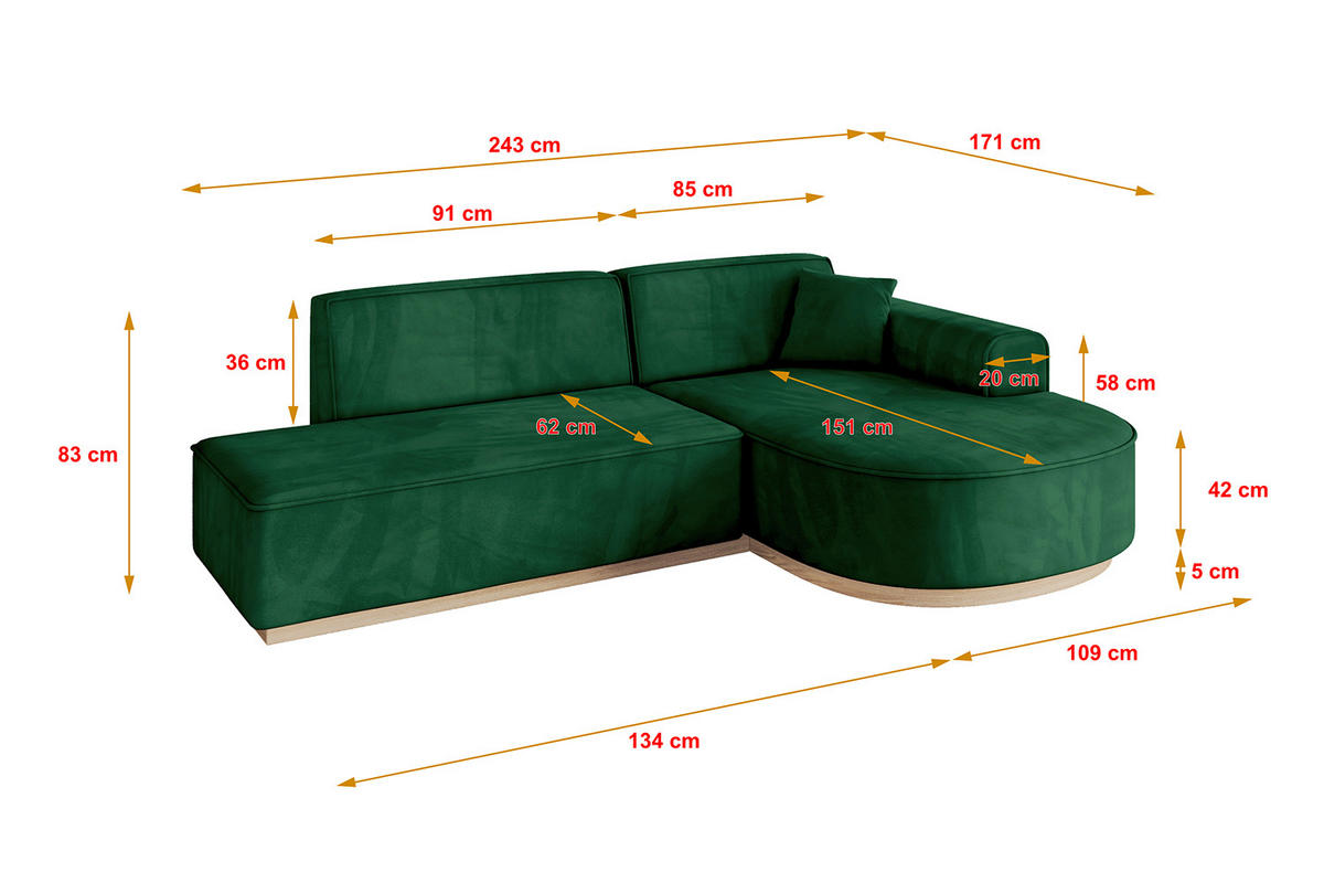 ECKSOFA Ottomane Rechts ARRIO-L1 - 243x171x83 cm Braun - Braun, Holzwerkstoff/Textil (243/171cm) - ALTDECOR