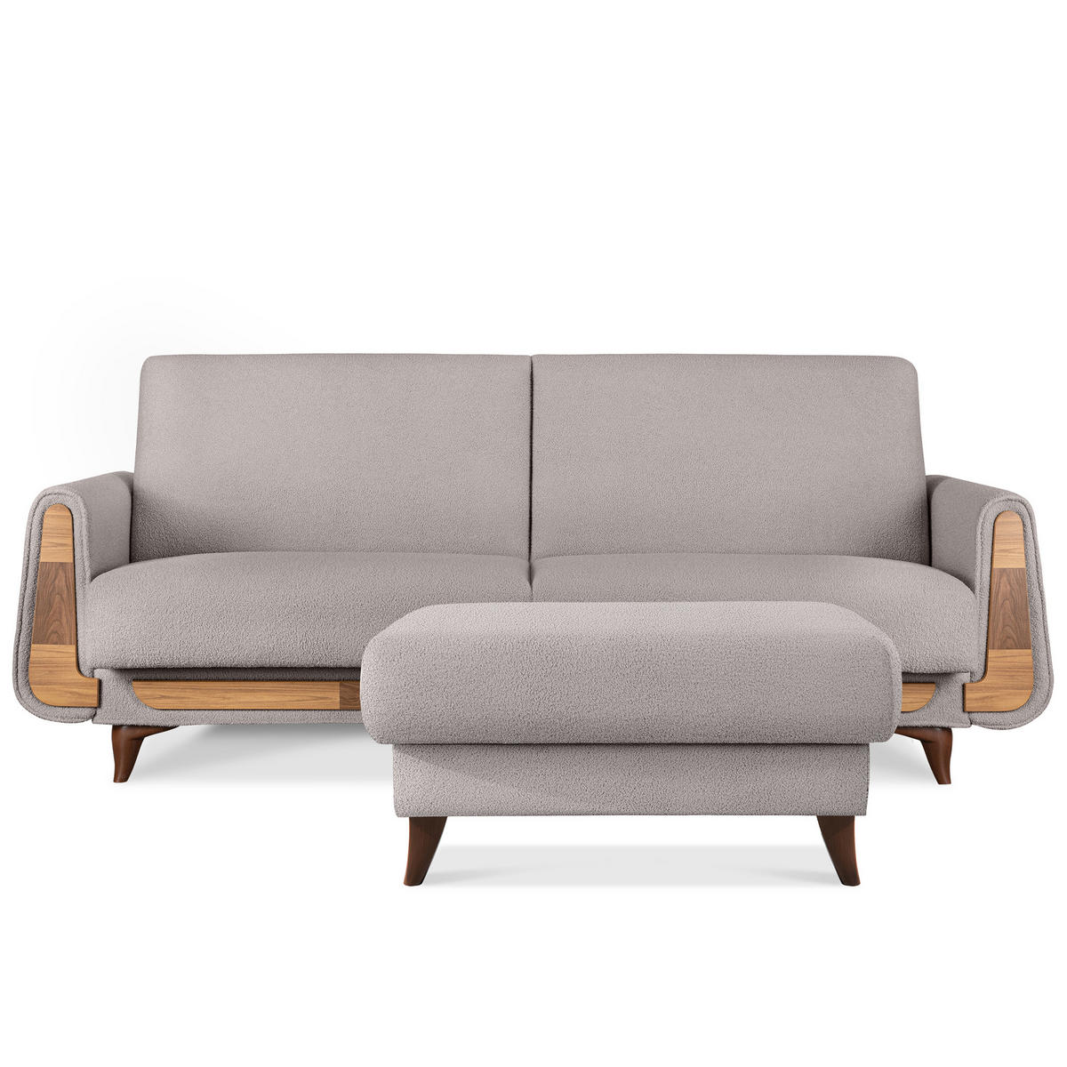 HOCKER GUSTAVO Bouclé, Grau - Grau, Holz/Holzwerkstoff (92/49/92cm) - KONSIMO®