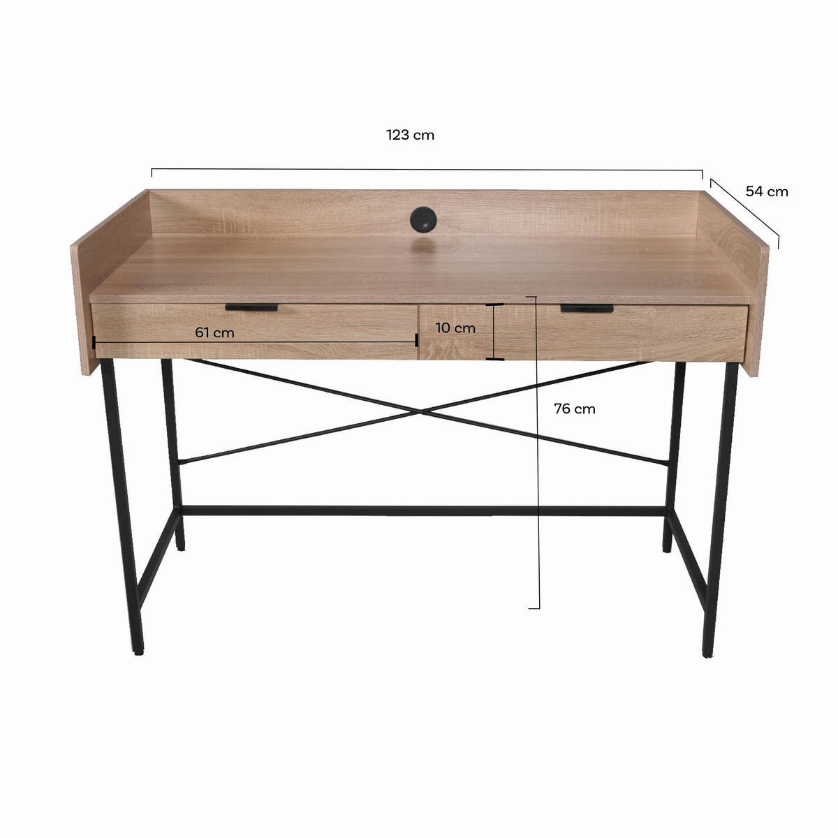 SCHREIBTISCH CAMPUS mit Schubladen/ Eiche Dekor und Schwarzes Metall - Schwarz/Sonoma Eiche, Holzwerkstoff/Metall (120/50/151cm) - Weber Industries