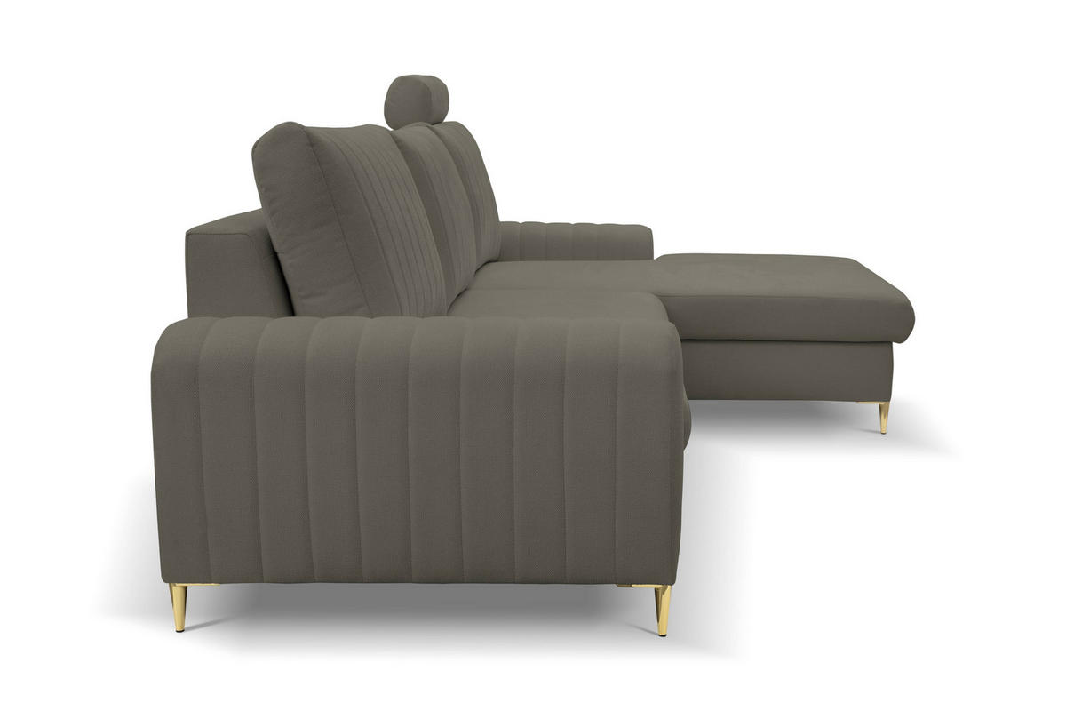 ECKSOFA VERONA R-S Grau Geflochtener Stoff mit Schlaffunktion - Grau, Holz (251/164cm) - MASSENO