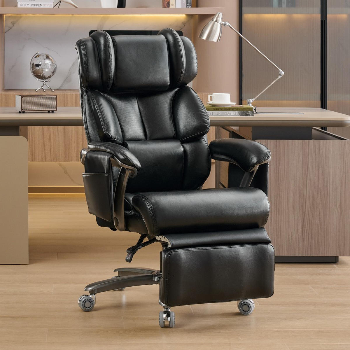 CHEFSESSEL mit Massage-Heizung Schwarz - Schwarz, Naturmaterialien (76.5/121.5/85.5cm)