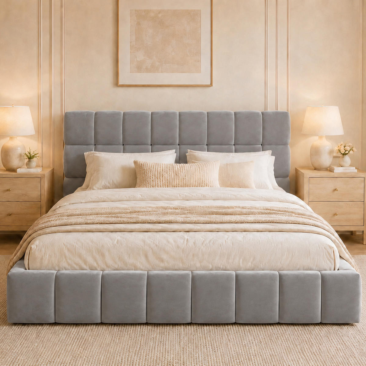 POLSTERBETT 140x200cm Samt Rückenlehne Jugendbett Grau - Grau, Textil (140/200cm) - FLIEKS