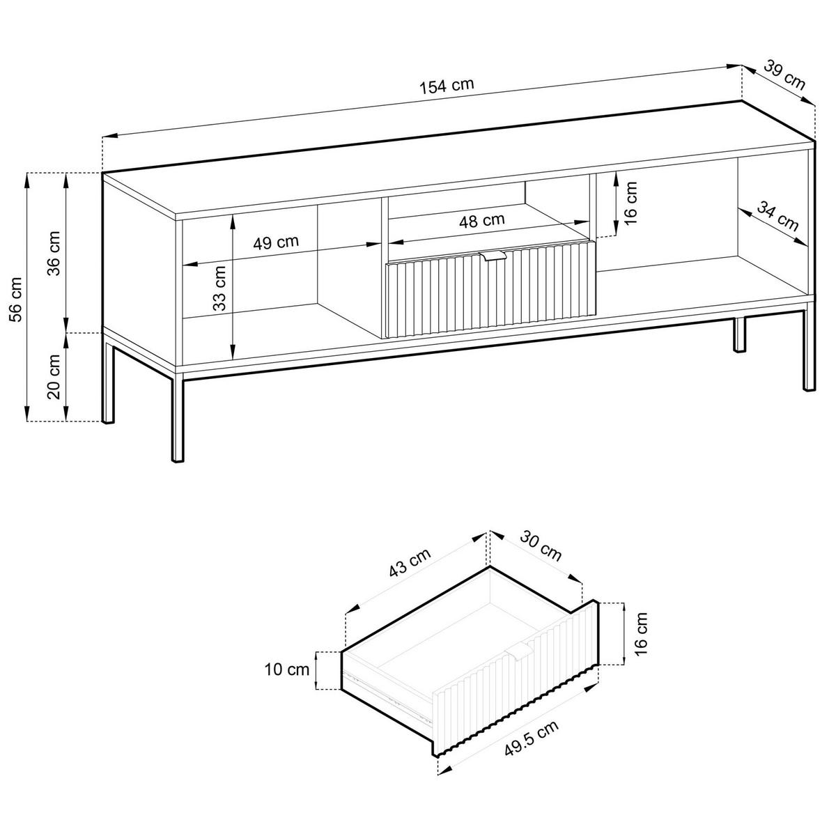 TV stolek Vellore Dekor dub Vicenza 154/56/39 cm - černá/béžová, kov/kompozitní dřevo (154/56/39cm) - Selsey