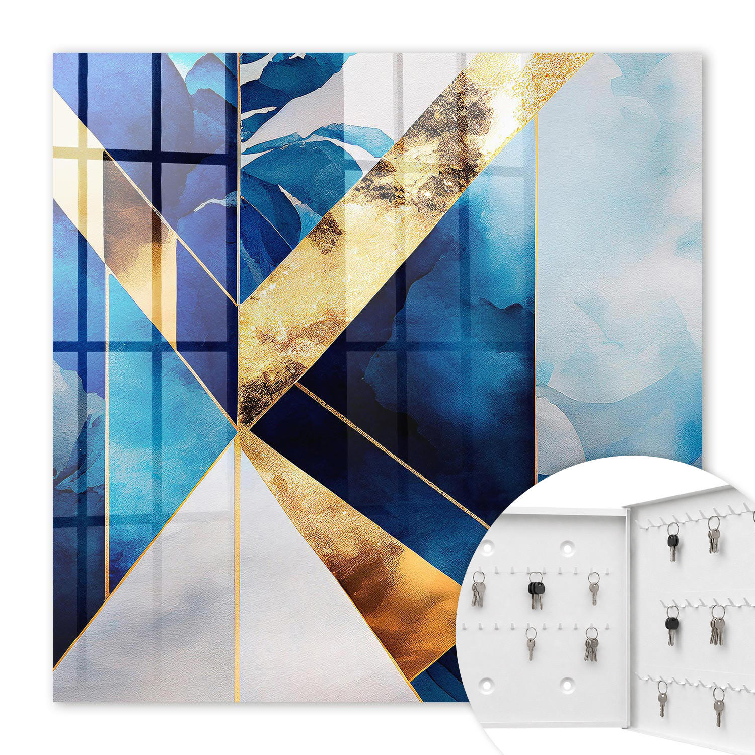 SCHLÜSSELBOX Weiß 30x30 cm – Türöffnung nach rechts - Blaue Eleganz - Blau, Metall (30/30/5cm) - TULUP