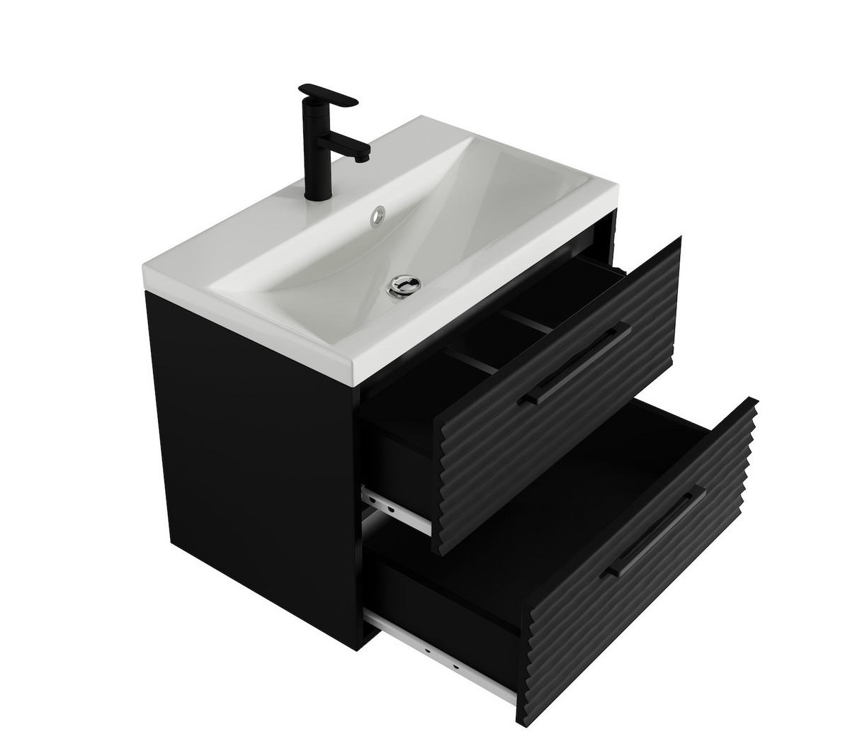 BADMÖBEL-SET Etna 3 Teile Schwarz Matt - 60 x 35 x 51 cm - Schwarz, Holz (60/53/35cm) - Badplaats