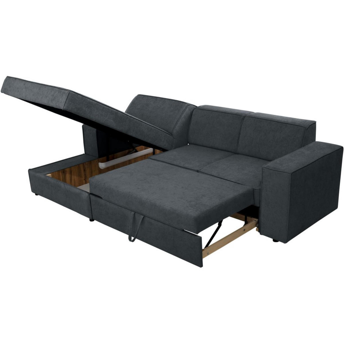ECKSCHLAFSOFA mit Schlaffunktion Pedro L dunkelgrau links - Dunkelgrau/Schwarz, Kunststoff/Textil (267/160cm) - Beautysofa