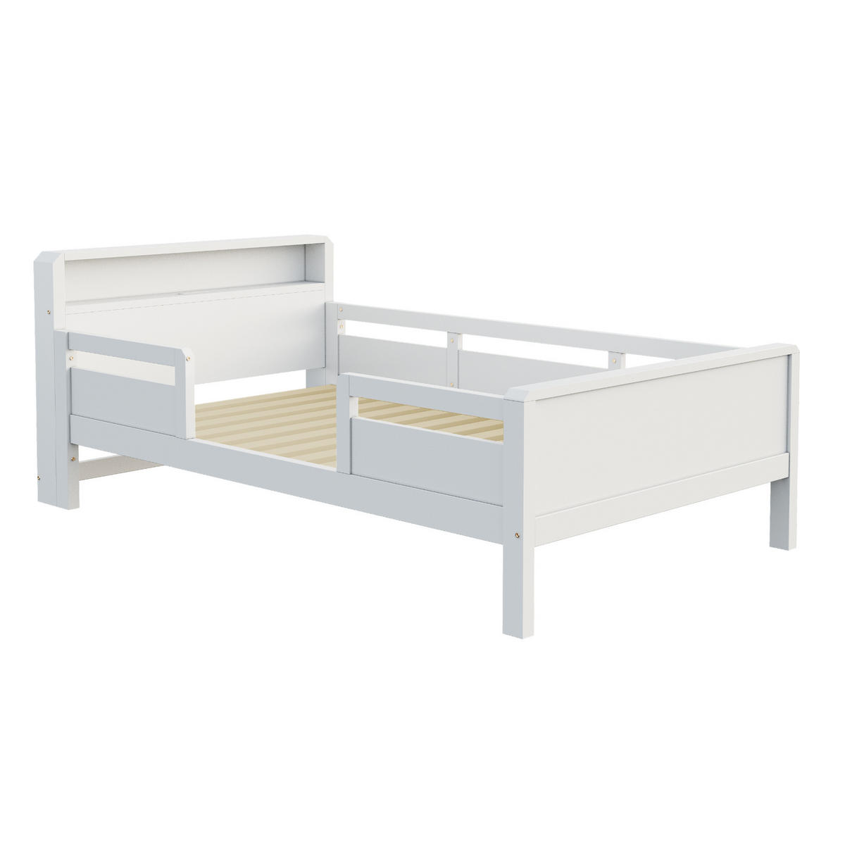 KINDERBETT 90x200cm Kiefer Holz USB LED Kopfteil Weiß - Weiß, Holz (90/200cm) - FLIEKS
