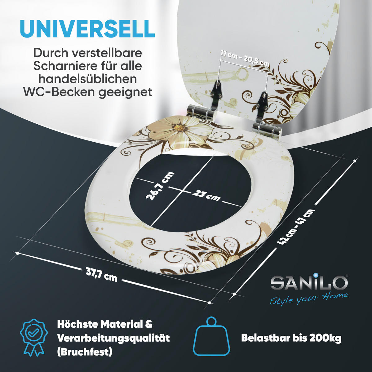 WC-SITZ mit Absenkautomatik Flower - Braun, Holzwerkstoff (38/6/47cm) - Sanilo