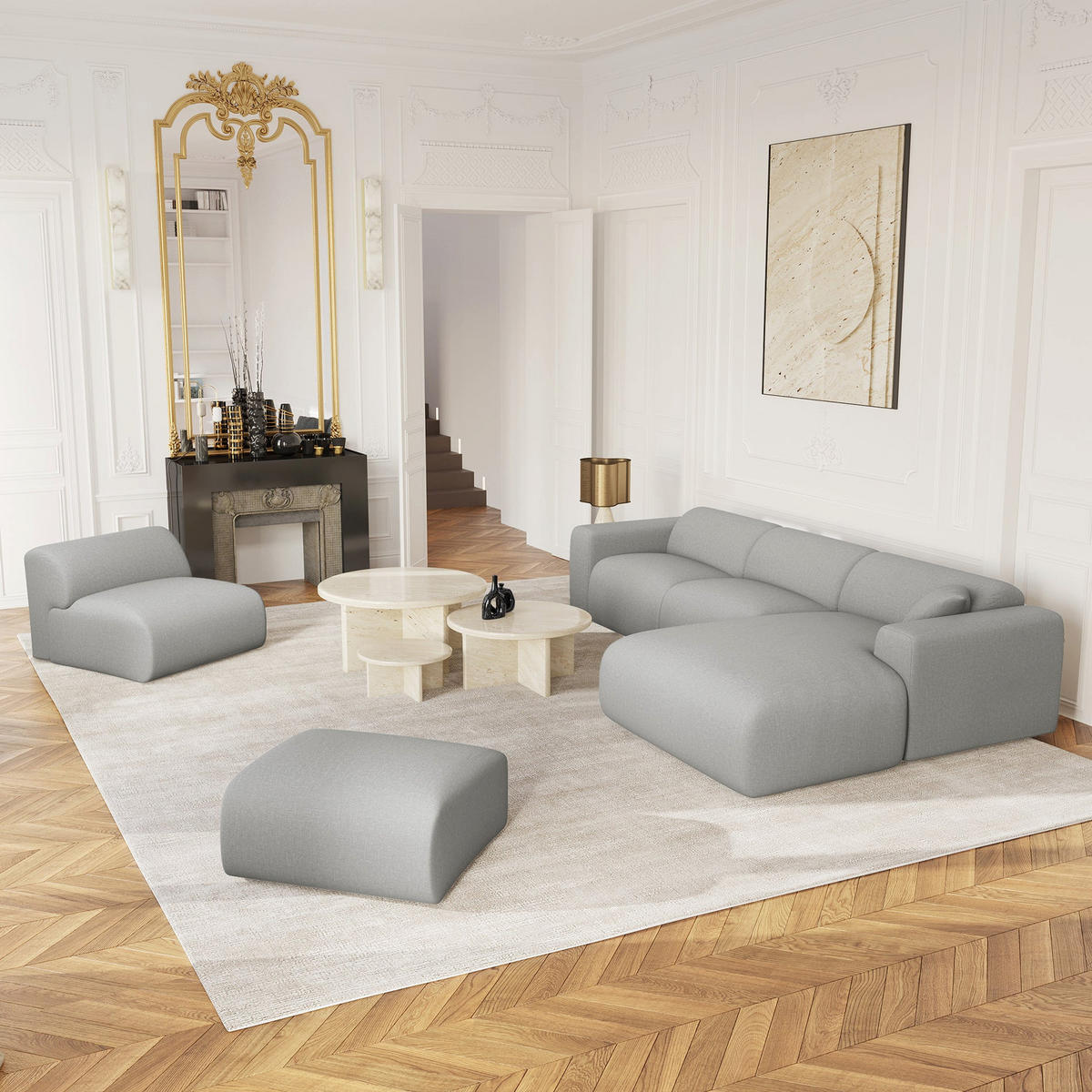 WEITWINKEL-SOFA rechts Tissu tramé Hellgrau 280cm - Hellgrau/Grau, Textil (280/165cm) - Sia Home
