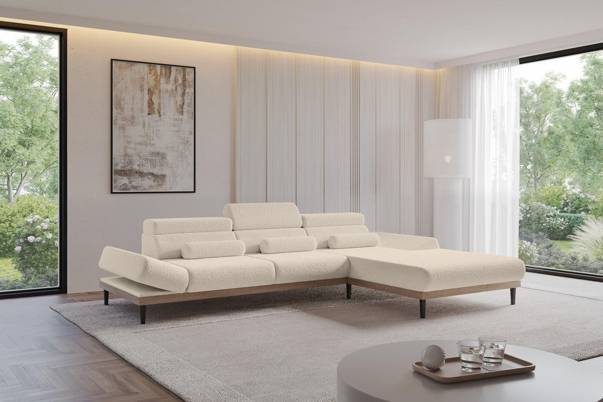 ELEKTRISCHES ECKSOFA Rechts MONA 316x205x85 Dunkelbeige Bouclé - Cappuccino, Holzwerkstoff/Textil (316/205cm) - ALTDECOR