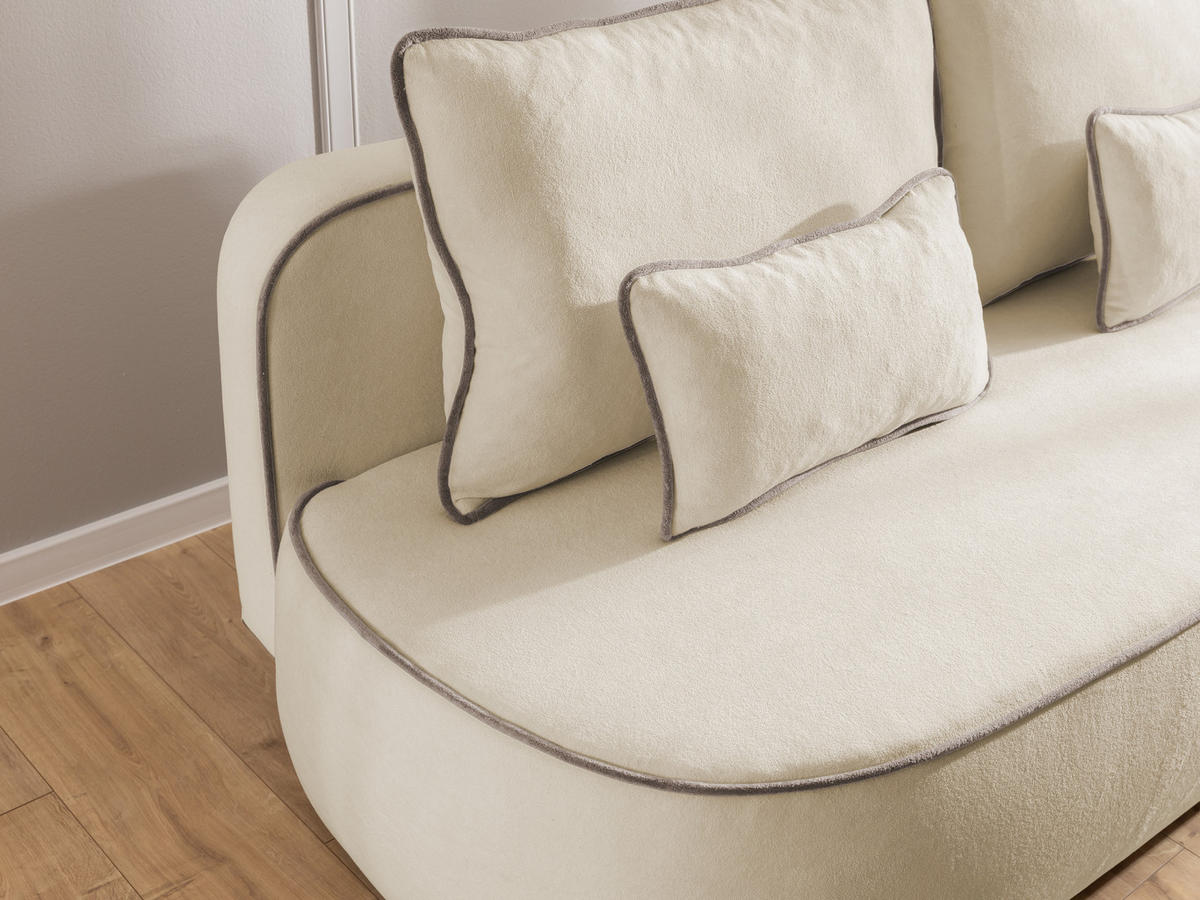 SCHLAFSOFA Vero im modernen und abgerundeten Design mit Bettkasten aus Beige Plüschstoff mit tauper Paspel - Beige/Schwarz, Holz/Kunststoff (210/90/98cm) - S-Style Möbel